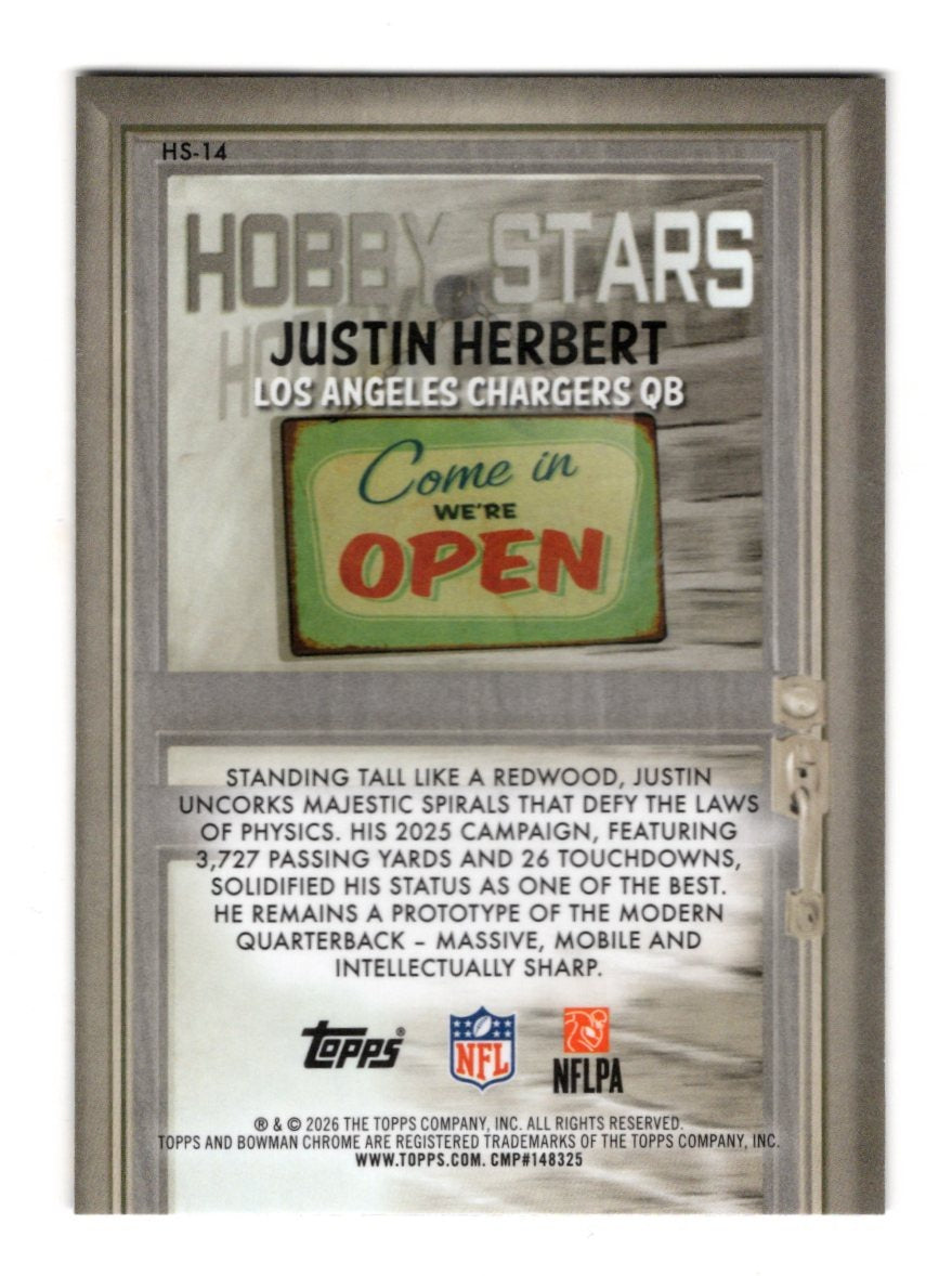2026 Bowman Justin Herbert Card Hobby Stars Los Angeles Chargers