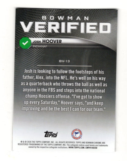 2026 Bowman Josh Hoover Card Bowman Verified Indiana Hoosiers