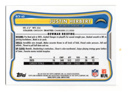 2026 Bowman Justin Herbert Card Aqua SN Los Angeles Chargers /199
