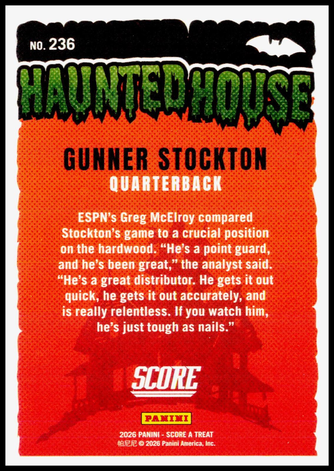 2026 Panini Score A Treat Gunner Stockton #236 Haunted House Georgia Pumpkins