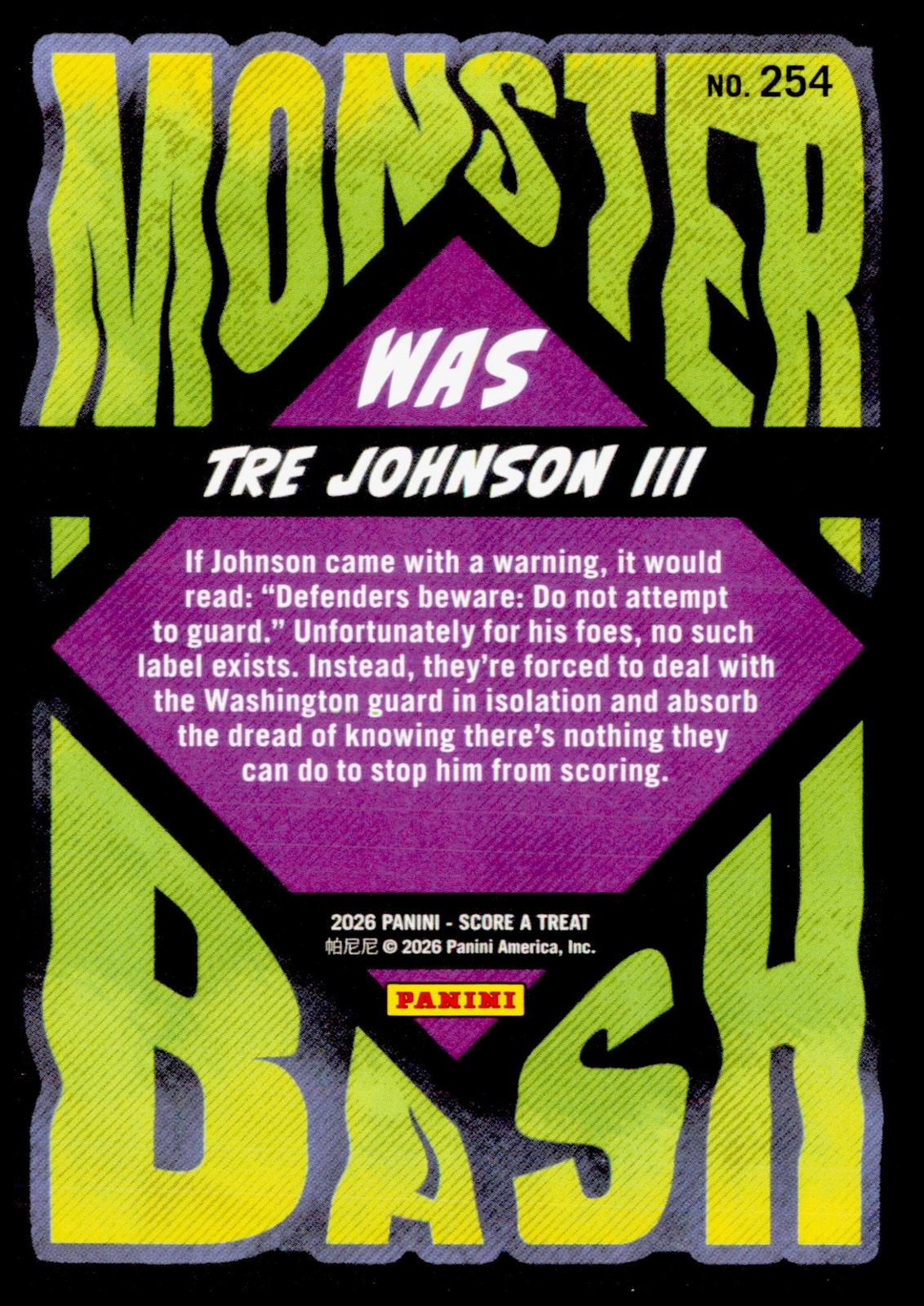 2026 Panini Score A Treat Tre Johnson III #254 Monster Bash RC Pumpkins SP