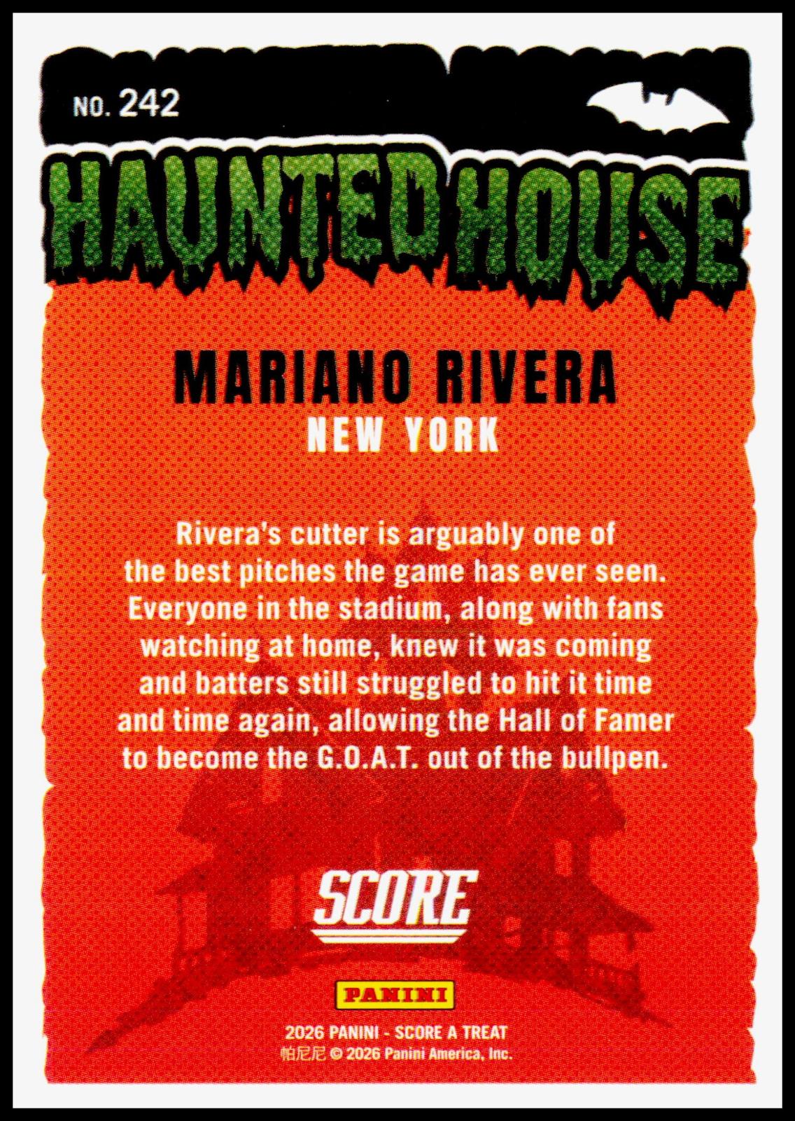 2026 Panini Score A Treat Mariano Rivera #242 Haunted House NY Yankees HOF