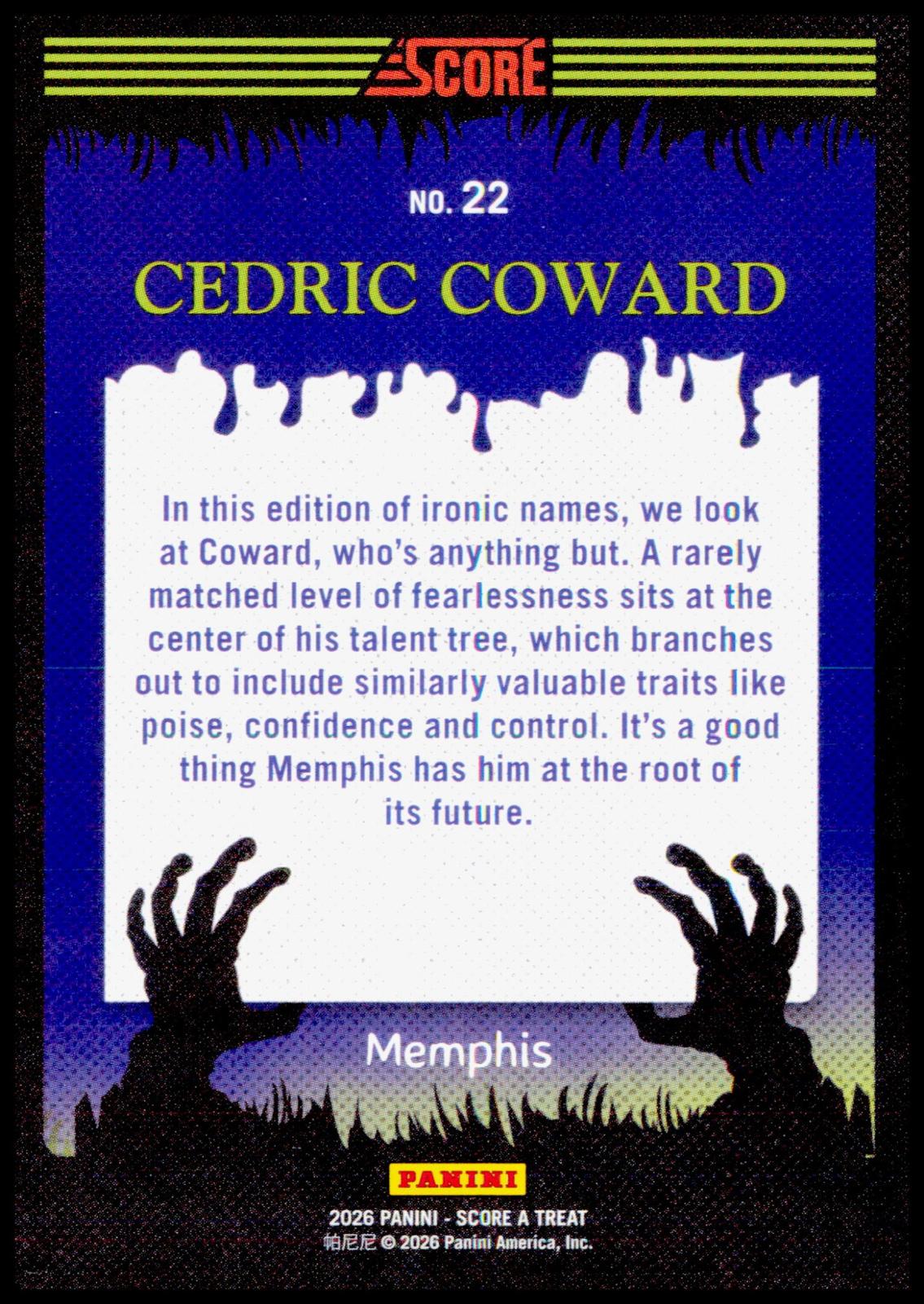 2026 Score-A-Treat Multi-Sport Cedric Coward Card Slime Memphis Grizzlies