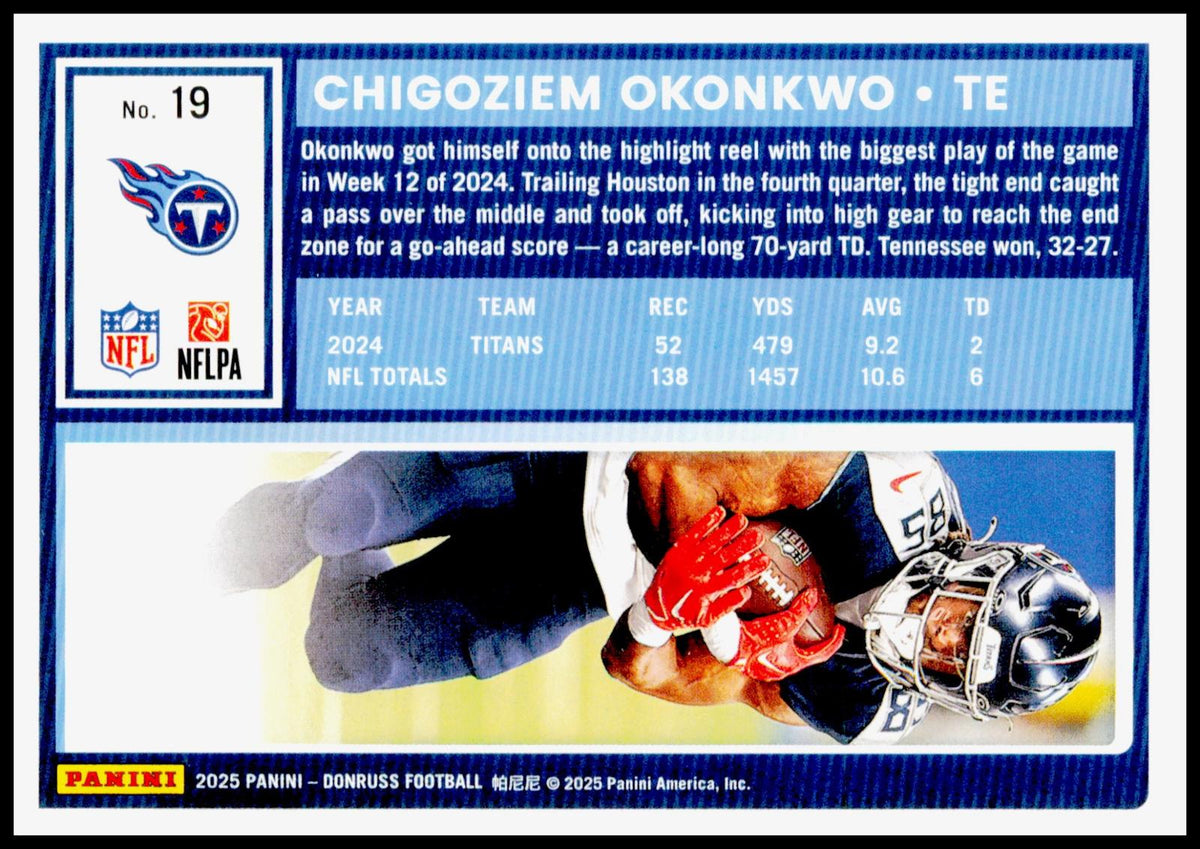 2025 Donruss Chigoziem Okonkwo Card Tennessee Titans