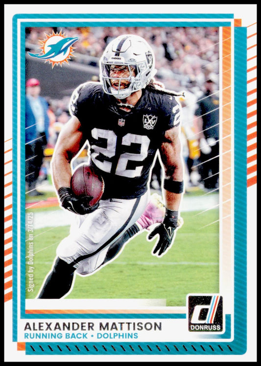 2025 Donruss Alexander Mattison Card Miami Dolphins