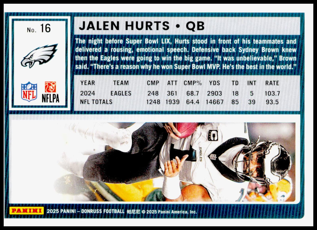2025 Donruss Jalen Hurts Card Philadelphia Eagles