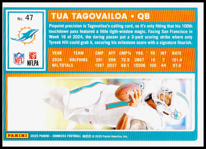 2025 Donruss Tua Tagovailoa Card Miami Dolphins