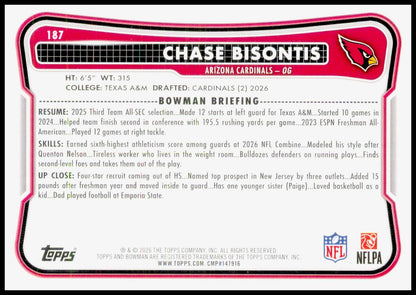 2026 Bowman Chase Bisontis Card RC Arizona Cardinals