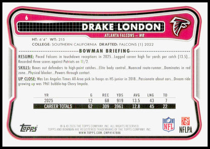 2026 Bowman Drake London Card Atlanta Falcons