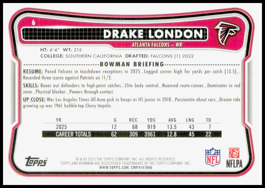 2026 Bowman Drake London Card Atlanta Falcons