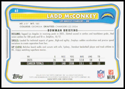 2026 Bowman Ladd McConkey Card Los Angeles Chargers