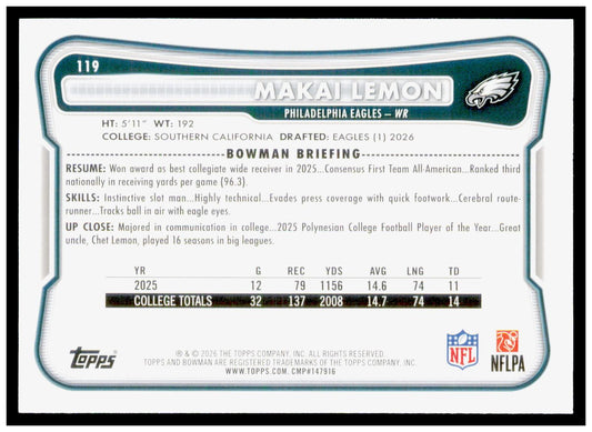 2026 Bowman Makai Lemon Card RC Philadelphia Eagles