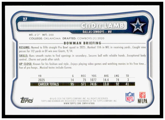2026 Bowman CeeDee Lamb Card Dallas Cowboys