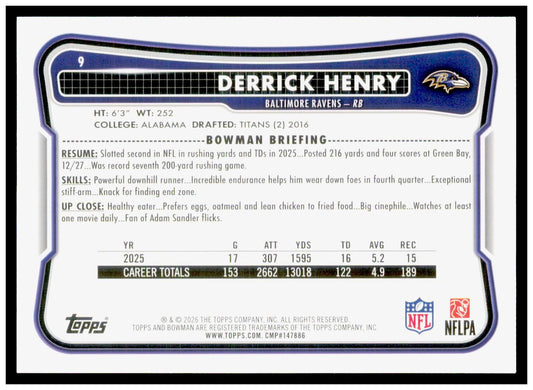2026 Bowman Derrick Henry Card Baltimore Ravens