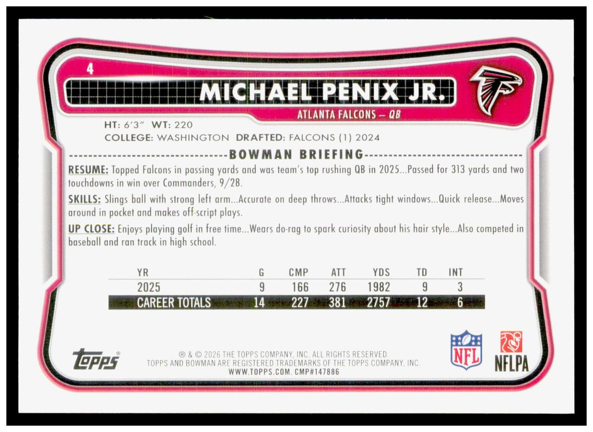 2026 Bowman Michael Penix Jr. Card Atlanta Falcons