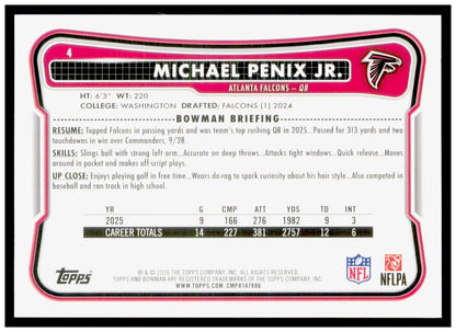 2026 Bowman Michael Penix Jr. Card Atlanta Falcons
