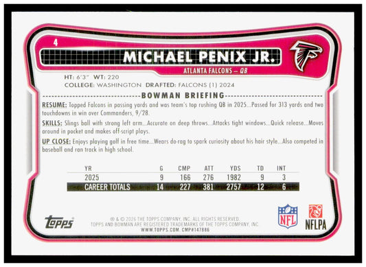 2026 Bowman Michael Penix Jr. Card Atlanta Falcons