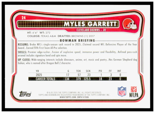 2026 Bowman Myles Garrett Card Cleveland Browns