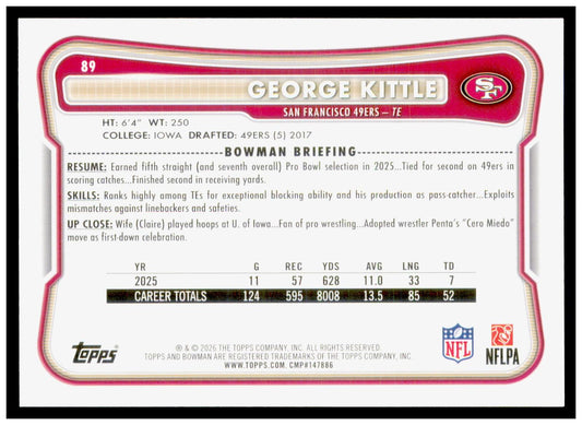 2026 Bowman George Kittle Card San Francisco 49ers