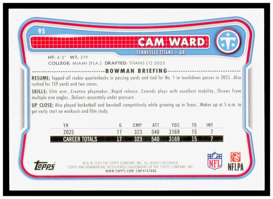 2026 Bowman Cam Ward Card Tennessee Titans