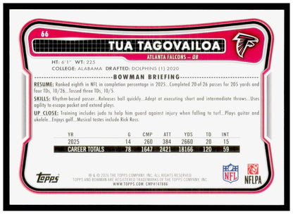 2026 Bowman Tua Tagovailoa Card Atlanta Falcons