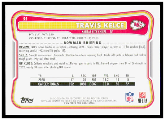 2026 Bowman Travis Kelce Card Kansas City Chiefs