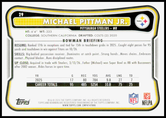 2026 Bowman Michael Pittman Jr. Card Pittsburgh Steelers