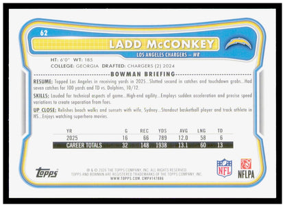 2026 Bowman Ladd McConkey Card Los Angeles Chargers
