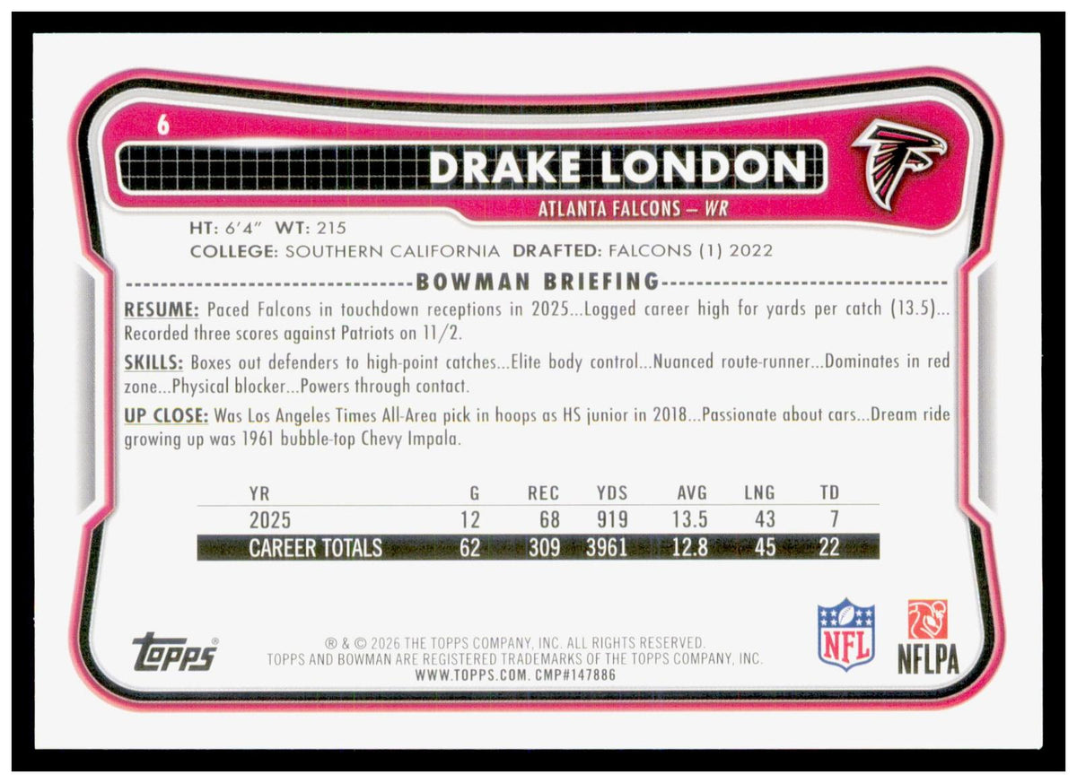 2026 Bowman Drake London Card Atlanta Falcons