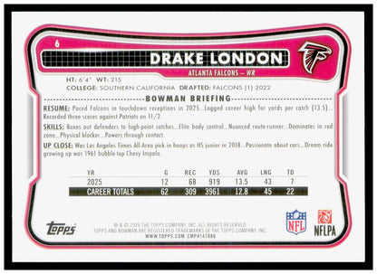 2026 Bowman Drake London Card Atlanta Falcons