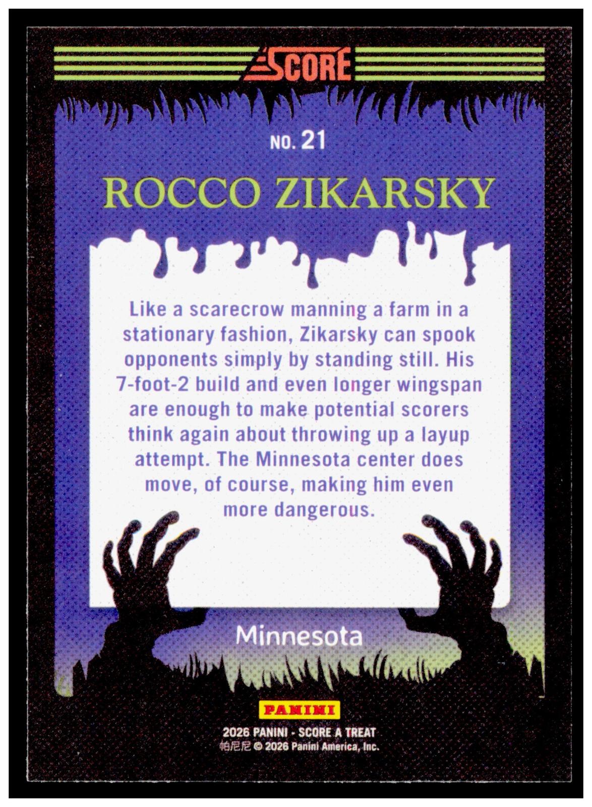 2026 Score-A-Treat Rocco Zikarsky Card Minnesota Timberwolves