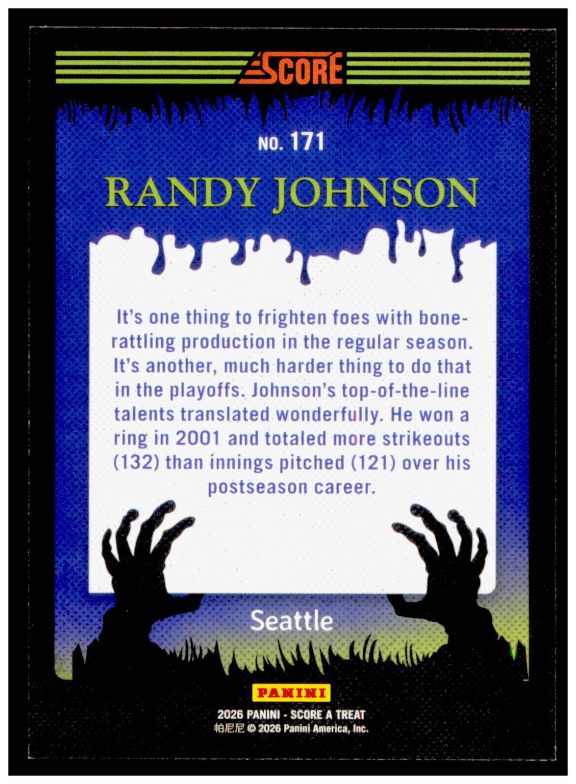 2026 Score-A-Treat Randy Johnson Card Pumpkins HOF Seattle Mariners