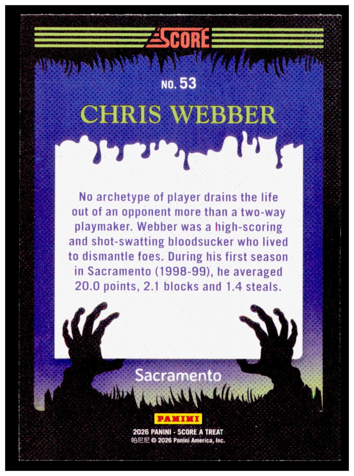 2026 Score-A-Treat Chris Webber Card Pumpkins HOF Sacramento Kings