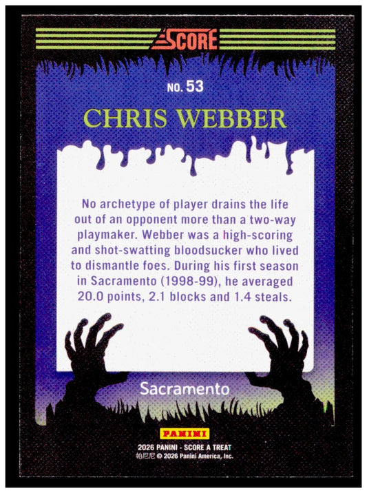 2026 Score-A-Treat Chris Webber Card Pumpkins HOF Sacramento Kings