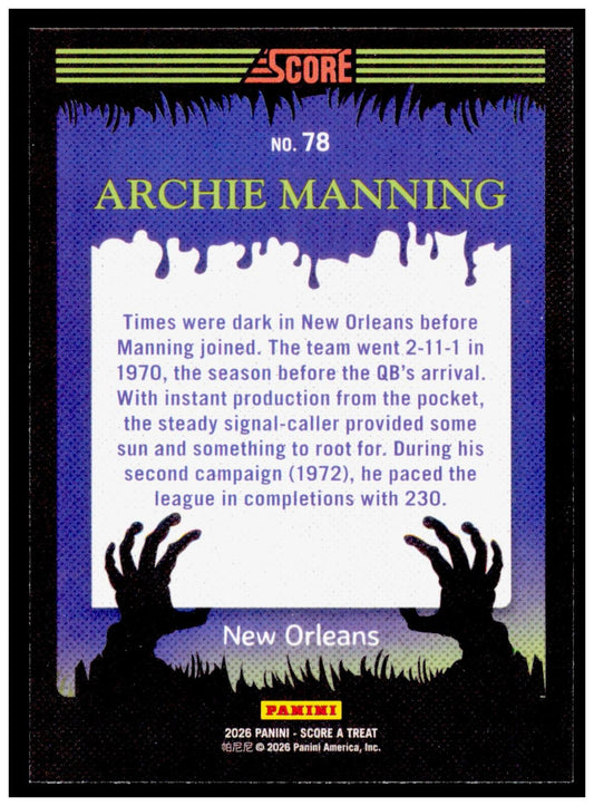 2026 Score-A-Treat Archie Manning Card New Orleans Saints
