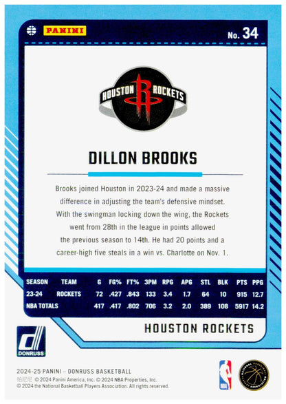 2024-25 Donruss Dillon Brooks Card Houston Rockets