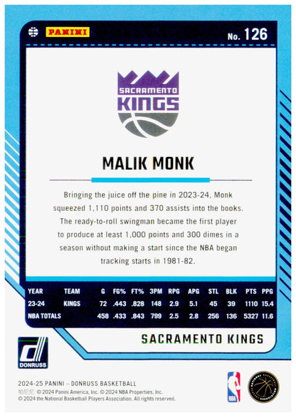 2024-25 Donruss Malik Monk Card Sacramento Kings