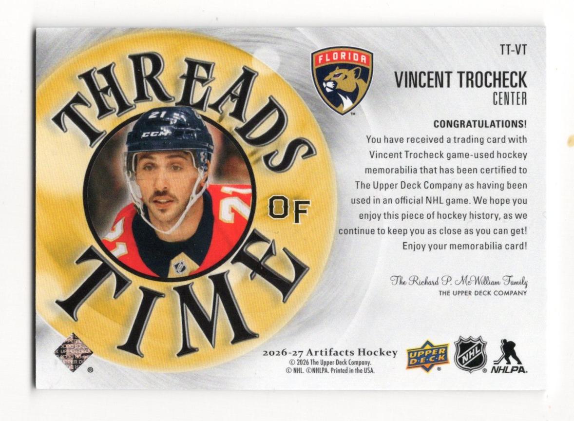 2026-27 Upper Deck Artifacts Vincent Trocheck Card Threads of Time MEM Florida