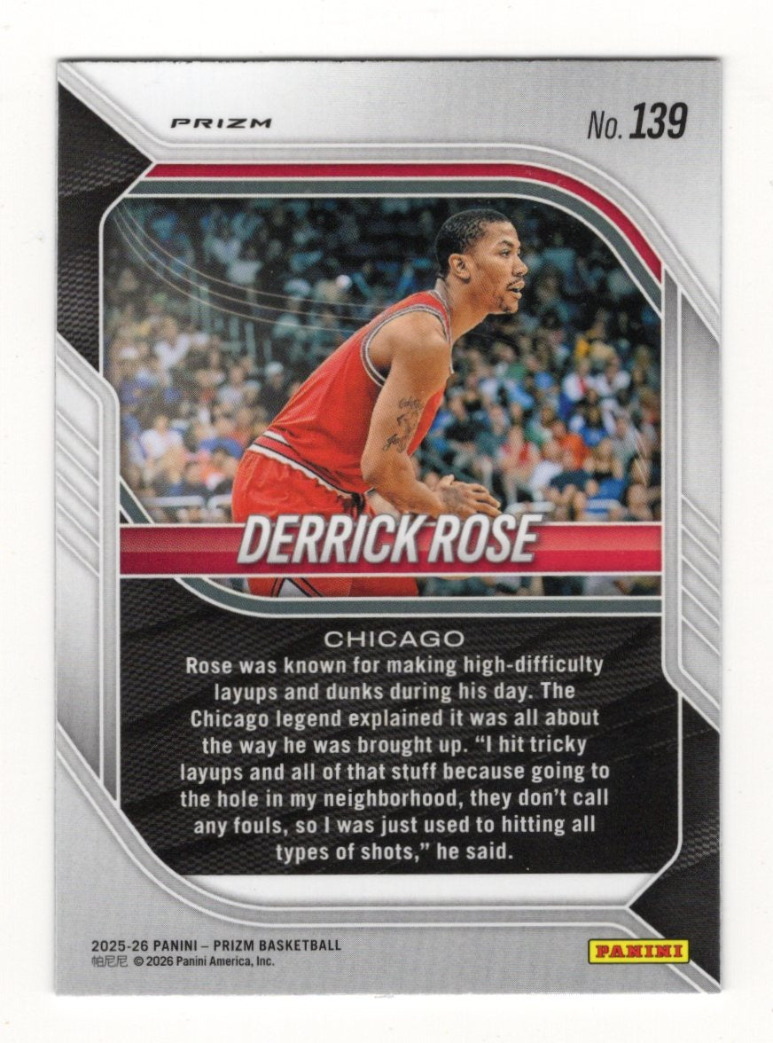 2025-26 Panini Prizm Derrick Rose Card Red Ice Prizm Chicago Bulls