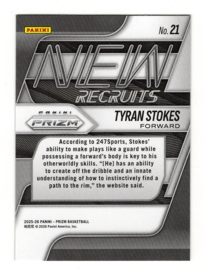 2025-26 Panini Prizm Tyran Stokes Card New Recruits NIL
