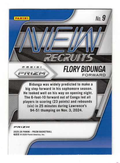 2025-26 Panini Prizm Flory Bidunga New Recruits  Ice Prizm #9 Kansas RC