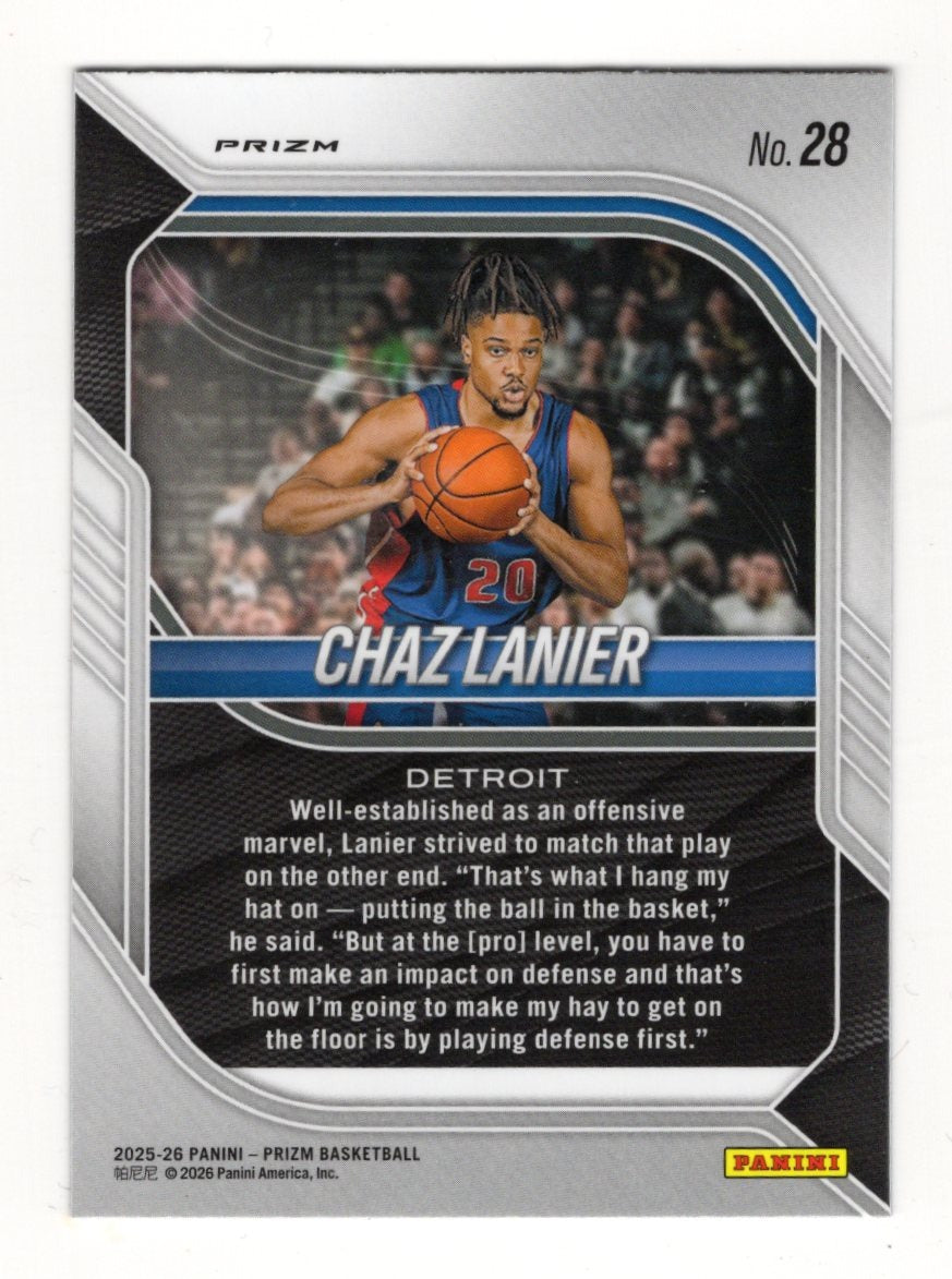2025-26 Panini Prizm Chaz Lanier Card Red Ice Prizm RC Detroit Pistons