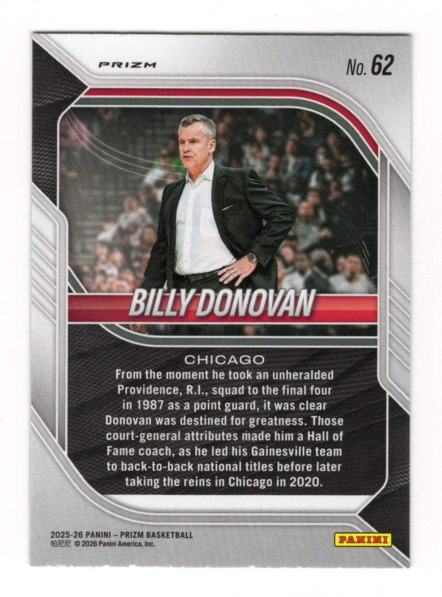 2025-26 Panini Prizm Billy Donovan Card Silver Prizm Chicago Bulls