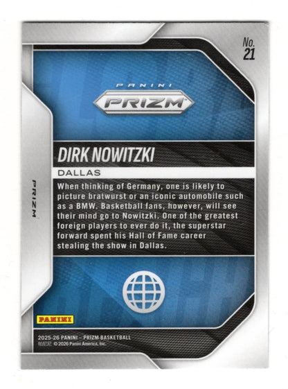 2025-26 Panini Prizm Dirk Nowitzki Card Global Reach Prizm Silver Mavericks