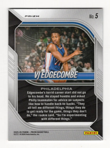 2025-26 Panini Prizm VJ Edgecombe Card Red Ice Prizm RC Philadelphia 76ers