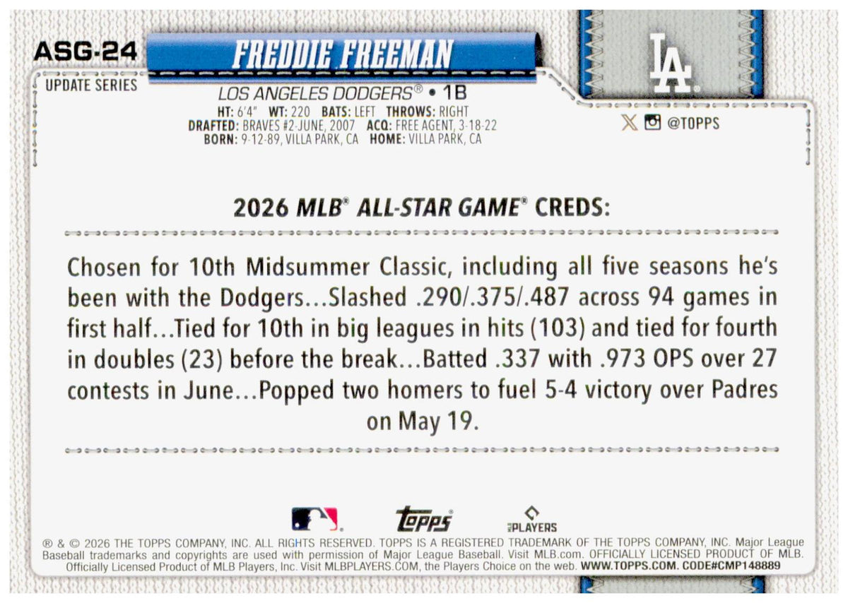 2026 Topps Update All-Star Game Freddie Freeman Rainbow Foil #ASG-24 Dodgers
