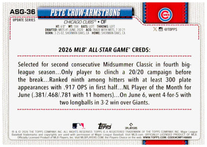 2026 Topps Update Pete Crow-Armstrong All-Star Game Rainbow Foil ASG-36 Cubs