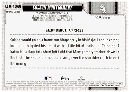 2026 Topps Update Colson Montgomery Card Chicago White Sox