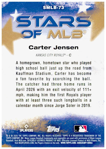 2026 Topps Update Carter Jensen Card Stars of MLB Kansas City Royals