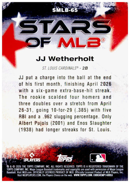 2026 Topps Update JJ Wetherholt Card Stars of MLB St. Louis Cardinals